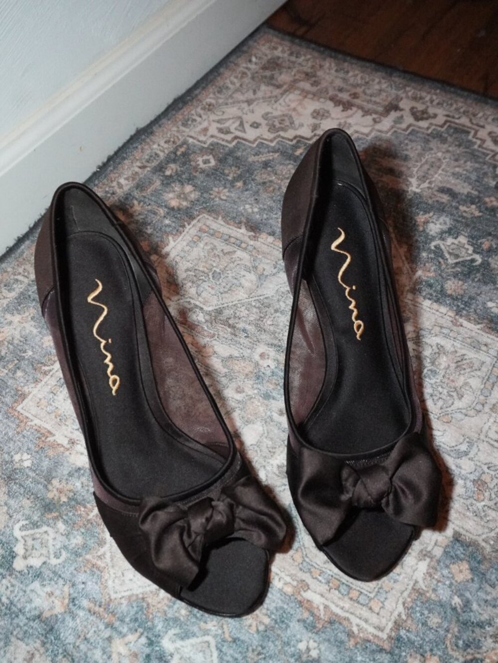 Nina Brown Open Toe Heels with a Bow Size 10